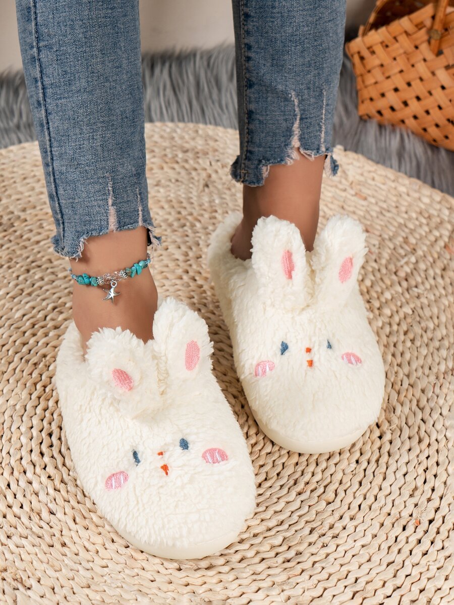 Rabbit Design Fuzzy Novelty Slippers - Beige - View 1