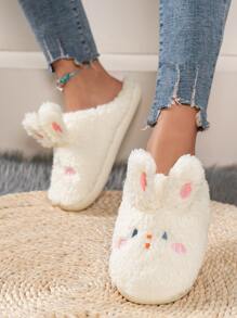 Rabbit Design Fuzzy Novelty Slippers - Beige - View 4