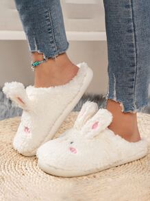 Rabbit Design Fuzzy Novelty Slippers - Beige - View 5