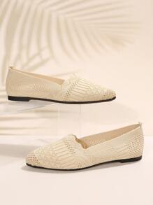 女士貝殼邊織物尖頭優雅平底鞋 - 杏色 - 查看 2