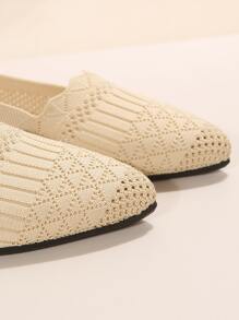 女士貝殼邊織物尖頭優雅平底鞋 - 杏色 - 查看 3