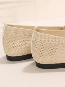 女士貝殼邊織物尖頭優雅平底鞋 - 杏色 - 查看 4