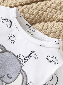 SHEIN Baby Girl Newborn Cartoon Graphic Jumpsuit & Hat - White - View 3