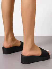 Minimalist Wedge Slide Sandals - Black - View 2