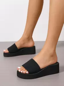 Minimalist Wedge Slide Sandals - Black - View 3