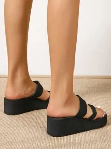 交叉坡跟T字帶涼鞋 - 黑色 - 查看 2