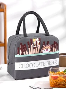 BRIVILAS 1pc Cartoon Dog & Letter Graphic Lunch Bag - Grey - View 1