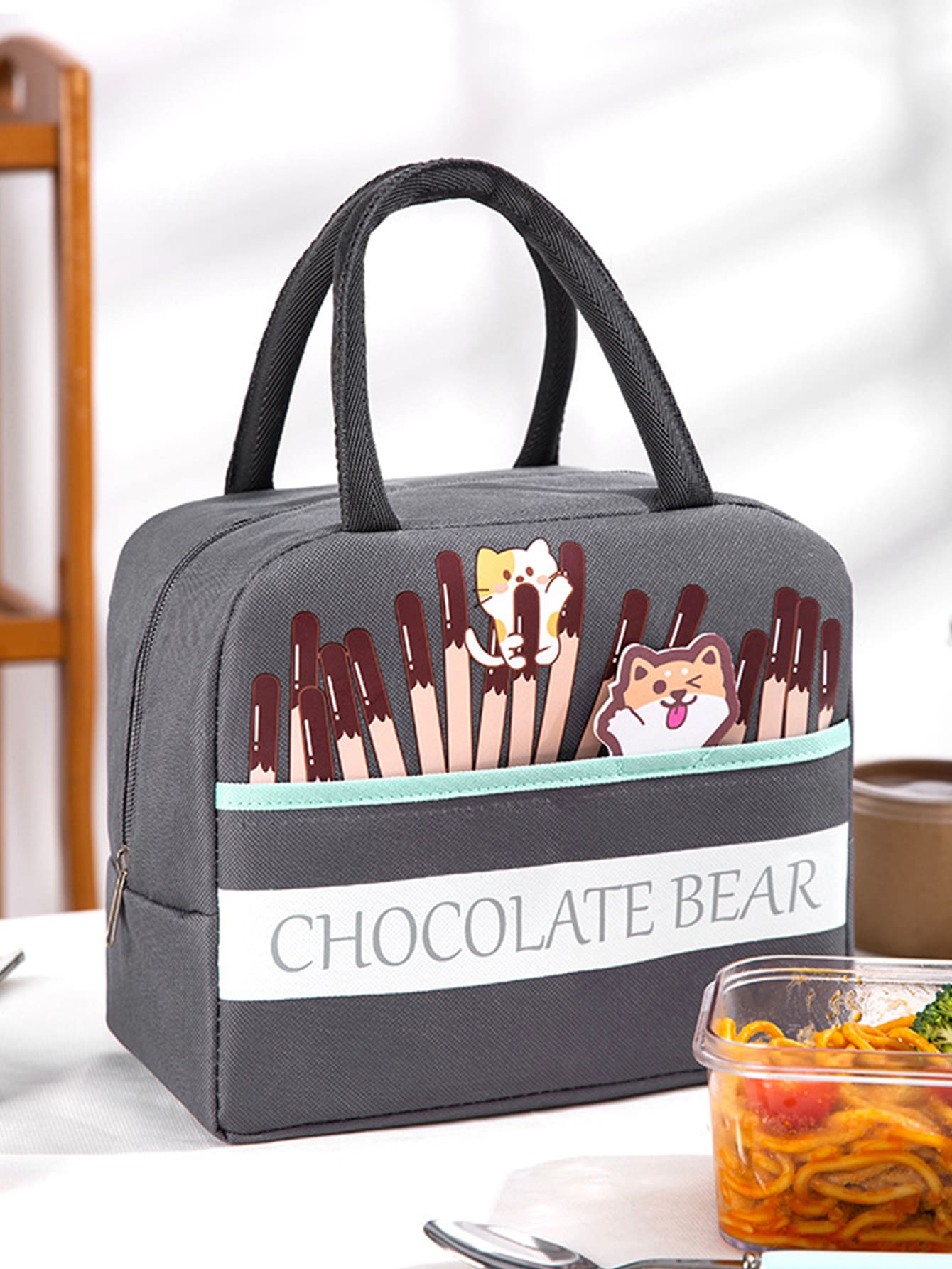 BRIVILAS 1pc Cartoon Dog & Letter Graphic Lunch Bag - Grey - View 1