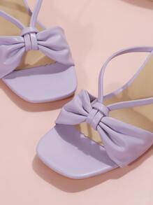 女士結飾酒杯跟中跟時尚素色夏天戶外穆勒涼鞋 - 紫色 - 查看 3