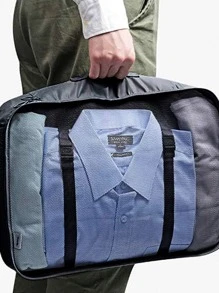 7pcs Slogan Graphic Travel Storage Bag, Black Multifunction Packing Bag For Travel,Boho Vibes - Black - View 2