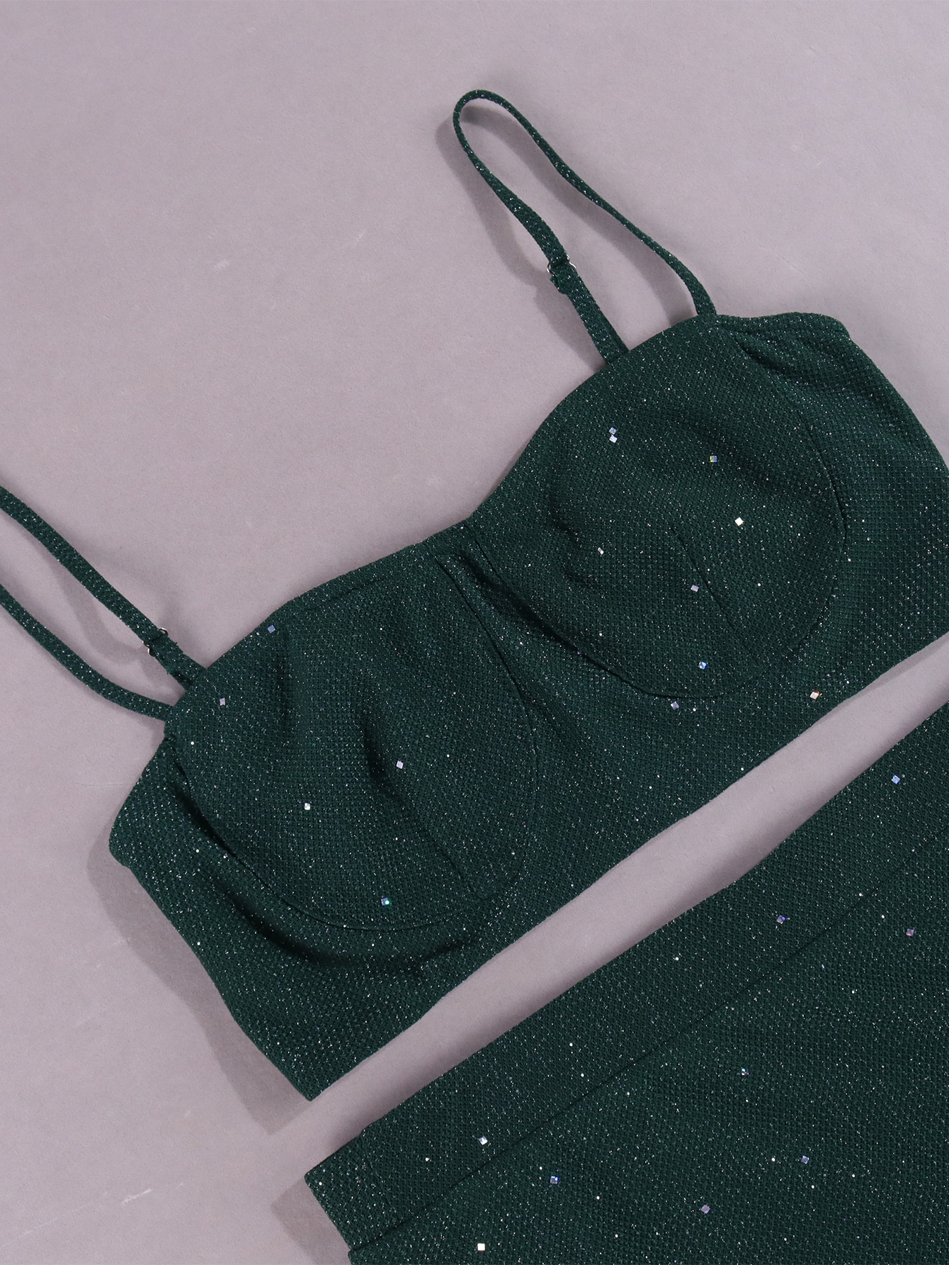 PARTHEA Glitter Crop Cami Top & Split Hem Skirt SHEIN UK