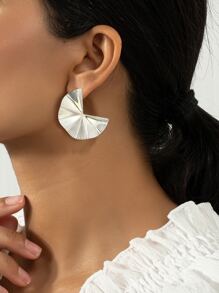 紋理質感幾何耳釘 - 銀色 - 查看 1