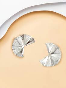 紋理質感幾何耳釘 - 銀色 - 查看 3