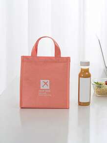 1pc Plane & Slogan Graphic Waterproof Lunch Bag - Orange - View 2
