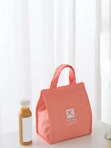 1pc Plane & Slogan Graphic Waterproof Lunch Bag - Orange - View 6