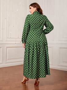 Modelyn Vestido de lunares de cuello alto de manga farol - Verde - Ver 2