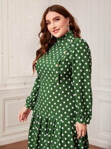 Modelyn Vestido de lunares de cuello alto de manga farol - Verde - Ver 4