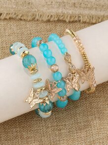 4入组/套時尚蝴蝶墜飾串珠手鏈適合女士日常裝飾 - 彩色 - 查看 5
