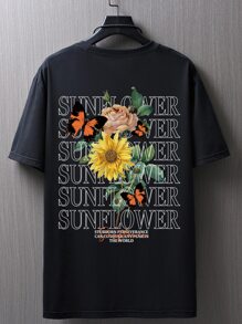 Manfinity Roghcode 男士花卉和字母圖案T恤 - 黑色 - 查看 7