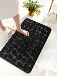 1pc Cobblestone Embossed Bathroom Bath Mat, Memory Foam Pad, Washable Bath Rug,Stone Bath Rug, Rapid Water Absorbent, Non-Slip, Washable, Thick, Soft And Comfortable Carpet For Shower Room Outdoor Rug Door Mat Bathroom Decor Summer - Black - View 2