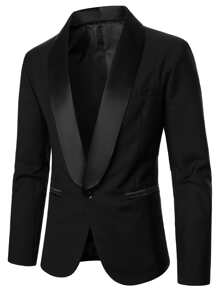 Manfinity AFTRDRK Men Shawl Collar Single Button Blazer - Black - View 1