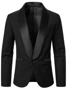 Manfinity AFTRDRK Men Shawl Collar Single Button Blazer - Black - View 3