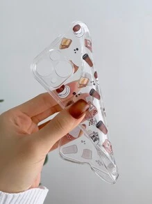 1pc Transparent Tpu Fully Wrapped Phone Case With Coffee Painting Pattern Compatible With Apple Iphone - Multicolor - View 3