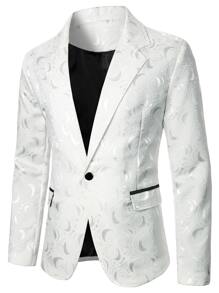 Manfinity AFTRDRK 男士1入組提花花卉圖案西裝外套和1入組西裝褲 - 黑與白 - 查看 4