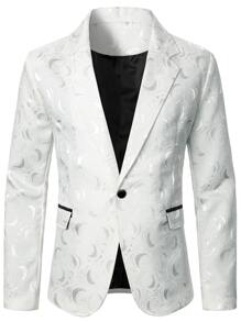 Manfinity AFTRDRK 男士1入組提花花卉圖案西裝外套和1入組西裝褲 - 黑與白 - 查看 5