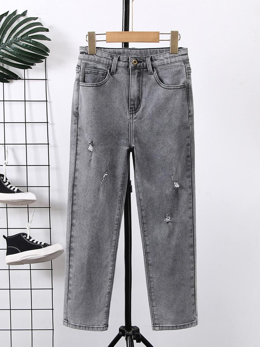 Chicos Jeans de pierna recta desgarro crudo - Gris - Ver 1