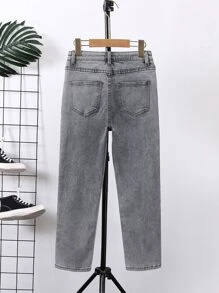 Chicos Jeans de pierna recta desgarro crudo - Gris - Ver 2