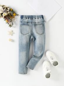 Toddler Boys Ripped Elastic Waist Jeans - Light Wash - View 2