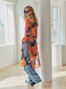 Dazy Designer Tie Dye Split Thigh Longline Top