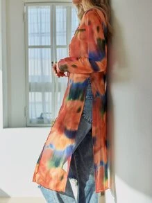 Dazy Designer Tie Dye Split Thigh Longline Top