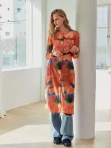 Dazy Designer Tie Dye Split Thigh Longline Top
