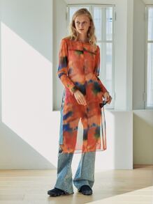 Dazy Designer Tie Dye Split Thigh Longline Top