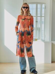 Dazy Designer Tie Dye Split Thigh Longline Top