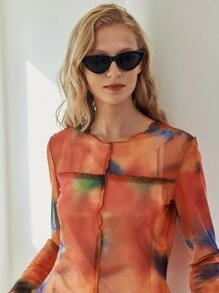Dazy Designer Tie Dye Split Thigh Longline Top