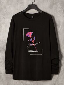 EASEVO Men Plus Rose & Letter Graphic Tee - Black - View 1