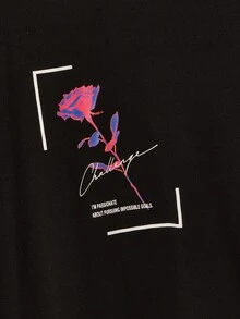 EASEVO Men Plus Rose & Letter Graphic Tee - Black - View 3