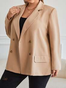 SHEIN Clasi Plus Lapel Neck Double Breasted Blazer - Apricot - View 4