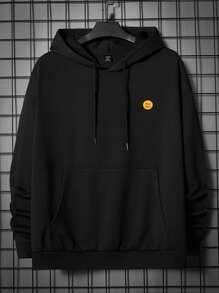 Manfinity VCAY Men Plus Bear And Slogan Graphic Drop Shoulder Drawstring Hoodie - Black - View 2