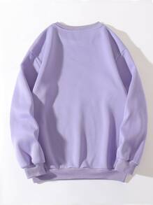 INAWLY Quần áo thể thao nữ Hoạt hình Lá thư Giải trí - Màu tím hoa cà - Xem 2