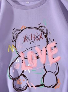 INAWLY Quần áo thể thao nữ Hoạt hình Lá thư Giải trí - Màu tím hoa cà - Xem 4