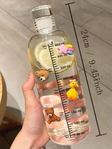 1 botella de agua transparente con pegatina aleatoria, vaso de agua de plástico de 500 ml con escala para la escuela de la oficina en el hogar - transparente - Ver 2