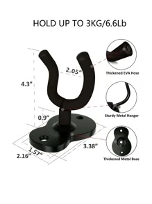 1pc Wall Mounted Guitar Holder, Black Guitar Rack For Home - Black - View 2