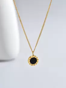 歐美風格的羅馬數字黑色壓克力圓形項鏈，優雅的鎖骨項鍊，適用於派對和日常穿戴，不銹鋼材質