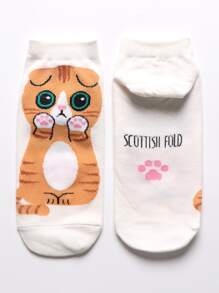 5 双可爱猫咪系列女款吸湿排汗透气短袜，卡通猫咪图案，日常休闲装 - 彩色 - 查看 2