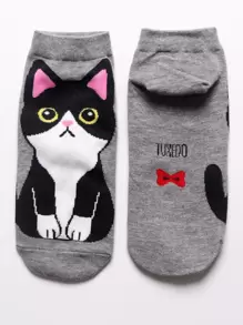 5 双可爱猫咪系列女款吸湿排汗透气短袜，卡通猫咪图案，日常休闲装 - 彩色 - 查看 4