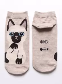 5 双可爱猫咪系列女款吸湿排汗透气短袜，卡通猫咪图案，日常休闲装 - 彩色 - 查看 6